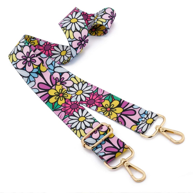 ZOOEASS Wide Shoulder Strap Adjustable Replacement Belt Guitar Style Crossbody Bag Handbag Strap Multicolor Canvas Straps(Wide:1.4in) (Flower5) - Image 2